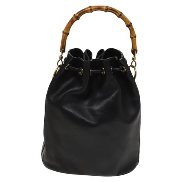 GUCCI Bamboo Hand Bag Leather Black Gold 001 2855 1657 0 - Picture 3 of 16